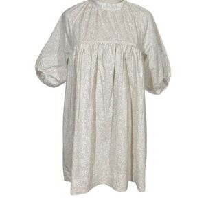 Everlane The Shirred Sandstone Floral Puff Sleeve Mini Yoke Dress Prairie Sz XXS